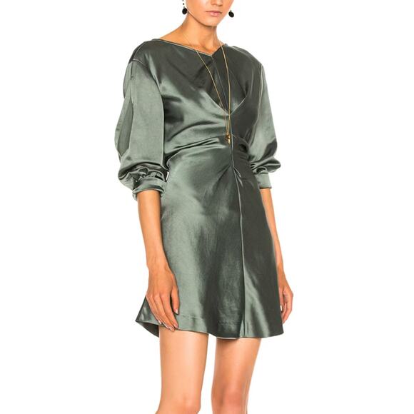 Isabel Marant Sage Green Satin Mini Dress Cutout Sleeve Cocktail Party Small - Picture 3 of 12